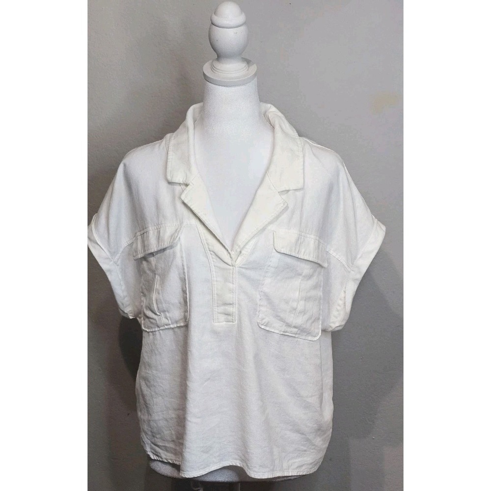 Marc New York Linen‎ Blend Shirt Top Women's L Ivory Coastal Utility Minimalist